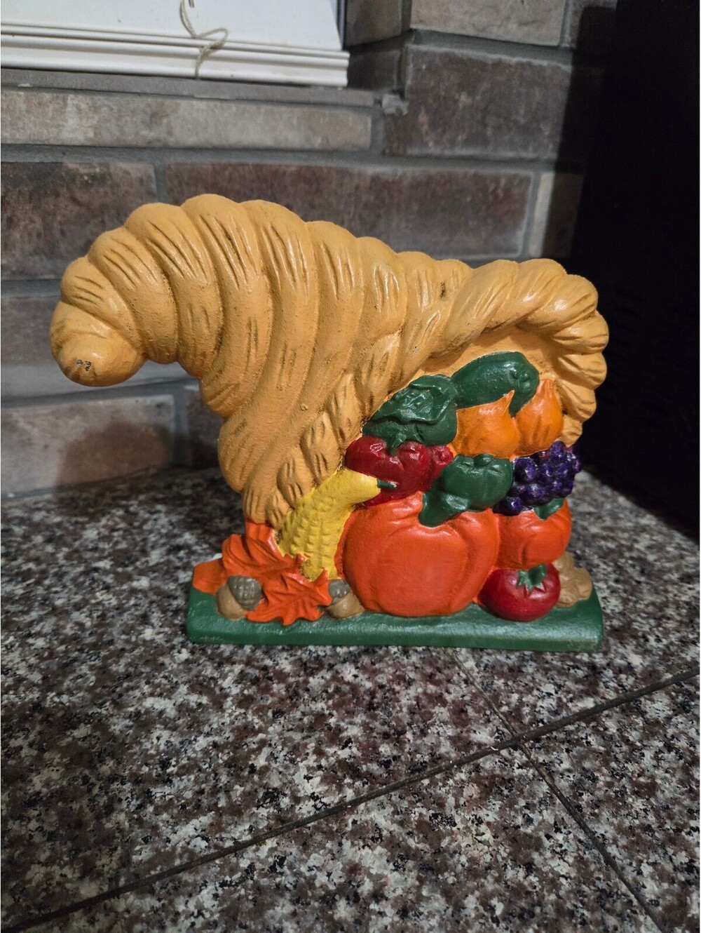 CAST IRON Door Stop FALL HARVEST BOUNTY CORNUCOPIA HORN - Picture 1 of 5